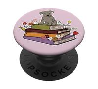Cucciolo in cima alla pila di libri PopSockets PopGrip Adesivo