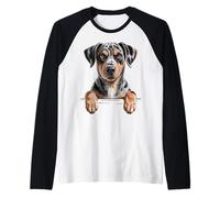 Cucciolo Leopardato Catahoula, Simpatico e Divertente Cucciolo Che Fa capolino Maglia con Maniche Raglan