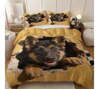 Cucciolo Set Copripiumino,Cucciolo di pastore tedesco Microfibra Copripiumini 220x230cm 2 Federe,Cane che sfonda il muro set da letto,Arte illusionistica 3D Morbido ed Ipoallergenico set copripiumino