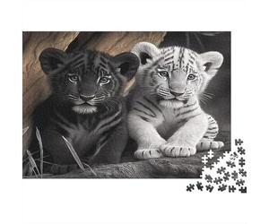 Cucciolo Tigre Bianca Puzzle 1000 Pezzi Coppia di cuccioli di tigre bianca Regalo per Amanti Gioco Divertente per Famiglie Decorazione