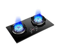 Cucina A Gas 2 Bruciatori, 8,5 KW 9 Cavità Fuoco Alto Timer 180 Minuti, Vetro Temperato Nero Portapentole In Ghisa, Stufa Indipendente Campeggio All'aperto(NG)