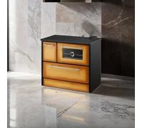 Cucina a legna Dteodoran, Fornello a legna, Stufa da cucina tradizionale, Cucina vintage, Made in Italy, 87x51 h79 cm, Giallo e Nero
