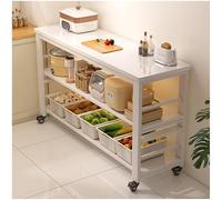 Cucina ad isola, mobile portaoggetti a ripiani aperti, armadietti for buffet, credenza, tavolo ad isola su ruote for la preparazione dei pasti(White,100x50cm/39.37x19.69in)