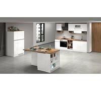 Cucina completa Baptiste, Set con dispensa, Mobile per cucinotto, Kit blocco con isola e portafrigo, 100% Made in Italy, Bianco lucido e Rovere