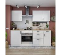 Dmora - Cucina completa Carona, Composizione cucina moderna, Set cucina componibile, Soluzione cucina funzionale, Bianco e Rovere
