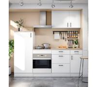 Dmora - Cucina completa Donaci, Composizione cucina moderna, Set cucina componibile, Soluzione cucina funzionale, Bianco e Rovere