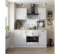 Dmora - Cucina completa Fascia, Composizione cucina moderna, Set cucina componibile, Soluzione cucina funzionale, Bianco e Rovere