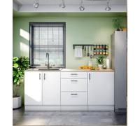 Dmora - Cucina completa Lipomo, Composizione cucina moderna, Set cucina componibile, Soluzione cucina funzionale, Bianco e Rovere