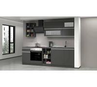 Cucina completa Ronald, Set con dispensa, Mobile per cucinotto, Kit blocco lineare, 100% Made in Italy, 255x60h85 cm, Antracite e Ardesia