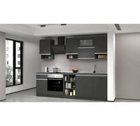 Cucina completa Ronnie, Set con dispensa, Mobile per cucinotto, Kit blocco lineare, 100% Made in Italy, 255x60h85 cm, Antracite e Ardesia