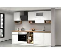Dmora Completa Ronnie, Pratica e salvaspazio, Parete da Cucina con 8 Ante e 1 cassetto, 100% Made in Italy, 255x60h85 cm, Bianco Lucido e Rovere