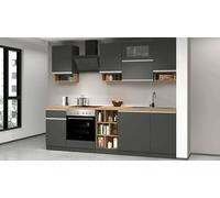 Cucina completa Ronnie, Set con dispensa, Mobile per cucinotto, Kit blocco lineare, 100% Made in Italy, 255x60h85 cm, Antracite e Rovere