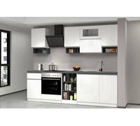 Cucina completa Ronnie, Set con dispensa, Mobile per cucinotto, Kit blocco lineare, 100% Made in Italy, 255x60h85 cm, Bianco lucido e Ardesia