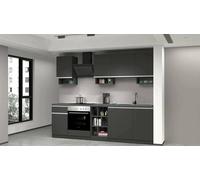 Cucina completa Rudolf, Set con dispensa, Mobile per cucinotto, Kit blocco lineare, 100% Made in Italy, 255x60h85 cm, Antracite e Ardesia