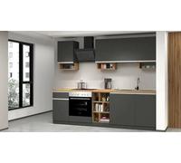 Cucina completa Rudolf, Set con dispensa, Mobile per cucinotto, Kit blocco lineare, 100% Made in Italy, 255x60h85 cm, Antracite e Rovere