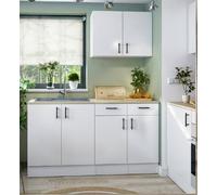 Dmora - Cucina completa Sile, Composizione cucina moderna, Set cucina componibile, Soluzione cucina funzionale, Bianco e Rovere