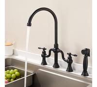 Cucina completamente in rame girevole con tre fori caldo e freddo rubinetto a doppia maniglia con pistola a spruzzo, nero - quattro fori [con pistola a spruzzo]