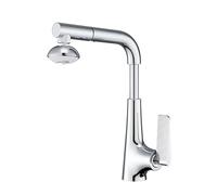 Cucina con doccetta Estraibile - Lavello da Cucina monoforo a 2 modalità, sollevabile e Girevole a 360°, Moderno Miscelatore in Ottone con Maniglia Singola, Cromato