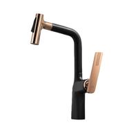 Cucina con doccetta Estraibile Nero Rosa Oro - Lavello da Cucina Moderno con Foro Singolo, doccetta a 2 modalità, Ottone, Adatto per Case coloniche, Camper, Lavanderia