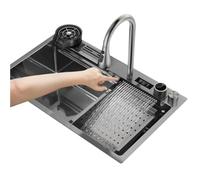 Cucina Creativo Display Digitale Lavello a Cascata Pratico e Durevole Lavello in Acciaio Inossidabile Lavastoviglie Piscina Lavello a Sifone Multifunzione Lavelli con Display della Temperatura (