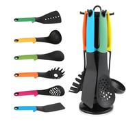 Cucina da cucina con utensili Ohanian Multi colore Set di 6 strumenti di alta qualità su supporto rotante Include cucchiaio mestolo Skimmer Cucchiaio scanalato Turner Forchetta per spaghetti