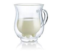 Cucina di Modena Cream & Milk Jugs - Latte può: Tazza per il latte a doppia parete con un divertente design della mammella, 200 ml (Tazza di mucca, Vetro smerigliato, Vetro borosilicato)