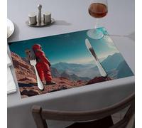 Cucina e sala da pranzo astronauta su Marte ammirando la vista della terra tovagliette da tavola estive runner decorazione per la casa (6 pezzi)
