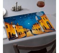 Cucina e sala da pranzo persone si riuniscono in una città pittoresca sotto una notte stellata cielo da pranzo tovaglietta decorazione per la tavola pasquale (1 pz)
