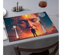 Cucina e sala da pranzo Un uomo si trova davanti a un volto gigante con un'aura luminosa tovagliette da pranzo moderna decorazione per casa colonica occidentale decorazioni per feste (1 pz)