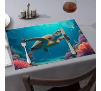 Cucina e sala da pranzo, una tartaruga marina nuota con grazia tra le vivaci barriere coralline, tovagliette da pranzo, decorazioni per la tavola pasquale (4 pezzi)
