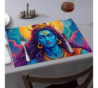 Cucina e sala da pranzo, una vivace rappresentazione colorata di una divinità con i capelli lunghi ornato tovagliette da pranzo decorazioni pasquali decorazioni per la tavola pasquale (4 pezzi)