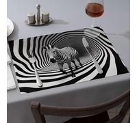 Cucina e sala da pranzo Una zebra cammina attraverso un tunnel a righe bianche e nere tovagliette da pranzo moderne decorazioni per feste occidentali (4 pezzi)