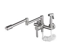 Cucina for montaggio a parete con spruzzatore Rubinetto riempitivo for vaso centrale in ottone da 6 pollici miscelatore caldo freddo pieghevole(Brushed Nickel)