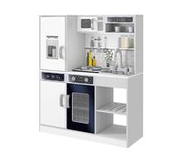 AIYAPLAY Set Cucina Giocattolo in Legno con Fornello con Luci e Suoni, Lavello con Circolo d'Acqua e Accessori, Bianco Aosom Italy