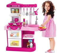 Cucina Giocattolo Bambini Fornello Luci Suoni 30 Accessori Gioco 52x26x72cm Rosa