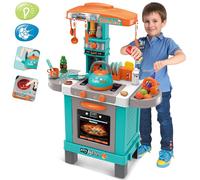 BAKAJI Cucina Giocattolo Bambini con Fornello e Bollitore Funzionanti Luci Suoni Forno e 29 Accessori Gioco 87 x 64 x 29 cm (Azzurro)