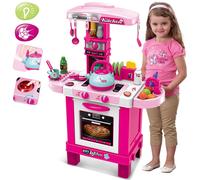 BAKAJI Cucina Giocattolo Bambini con Fornello e Bollitore Funzionanti Luci Suoni Forno e 29 Accessori Gioco 87 x 64 x 29 cm (Rosa)