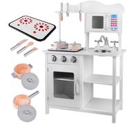 Cucina giocattolo interattiva in legno bianca con piano a induzione e accessori