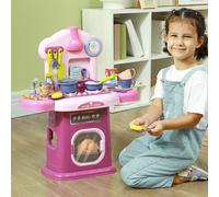 Cucina Giocattolo per Bambini 3-6 Anni con 38 Accessori e Suoni Realistici, in PP e ABS, 51x21x60 cm, Rosa