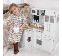 Cucina Giocattolo per Bambini 3-6 Anni in Legno con Suoni, 14 Accessori, Forno, Lavandino e Frigo, 82x65x87cm, Bianco Description:Se i tuoi bimbi si sentono dei piccoli maghi dei fornelli, la cucina i