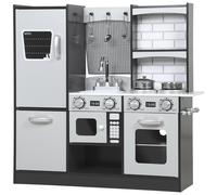 Cucina Giocattolo per Bambini 3-8 Anni con Accessori Frigo Lavandino e Suoni in Legno Marrone