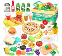 Cucina Giocattolo per Bambini,55 pcs Accessori Cucina,Bambini Cucina Giocattolo Educativo Gioco Ruolo,Utensili per Piccoli con Cibo Finto Piattini Set Pic Nic per Gioco