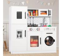 Cucina Giocattolo per Bambini, Cucina Bambini Legno, con Effetti Simulati di Luce e Suono, Cucina Legno con Accessori da Cucina da Gioco e Lavatrice, 82x80x25 cm, A Partire dai 3 Anni, Bianco