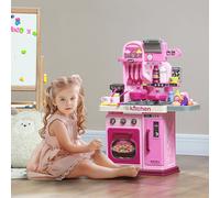Cucina Giocattolo per Bambini da 33 Pezzi con Luci, Suoni e Rubinetto, in PP e ABS, 53x22x69 cm, Rosa