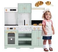 Cucina giocattolo per bambini, design a casa, bianca, in plastica, con macchina per il caffè, microonde, forno e 14 funzioni, set di accessori per bambini dai 3 anni in su