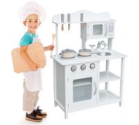 Cucina in legno Giocattolo Bambini con Pentole e Accessori Gioco Bianco 60x30x85