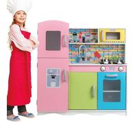 BAKAJI Cucina in Legno Giocattolo per Bambini con Frigorifero Lavello in Plastica 4 Fornelli Forno Apribile Microonde pentole Padelle e Accessori Gioco in Acciaio Dimensione 80 x 30 x 85 cm
