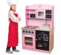 Cucina in Legno Giocattolo per Bambini con Anta e Cassetti Lavagna Lavello in Plastica 4 Fornelli Forno Apribile e Microonde Chiusure Magnetiche 60 x 30 x 90 cm Diventa una vera cuoca e cucina delizio
