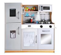 KRUZZEL Cucina per bambini marrone chiaro, accessori per la cucina dei giochi, educativi, giocattolo per ragazzi e ragazze dai 3 anni, dettagli realistici con rubinetto, frigorifero, forno a