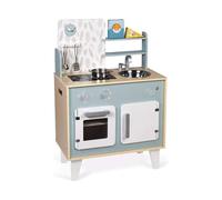 Janod - Cucina Giocattolo Plume - Mini Cucina per Bambini in Legno - con Forno, Lavello Inox, Armadietto, Pulsanti e Orologio - Cucina in Legno con 5 Accessori - Da 3 a 8 Anni, J06608